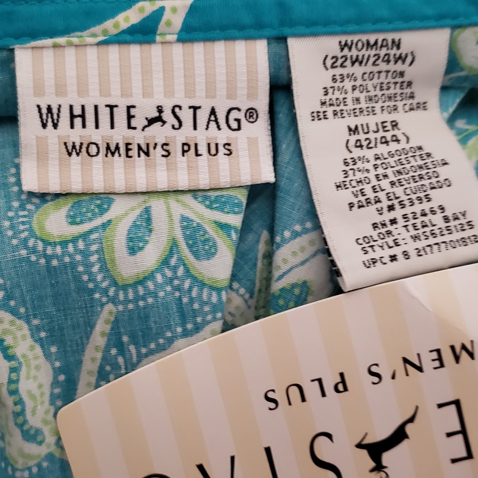 Nwt White Stag Y2k 90s Button Teal Butterfly Top Boho Coastal Cottage 22 24 — image 6 of 8